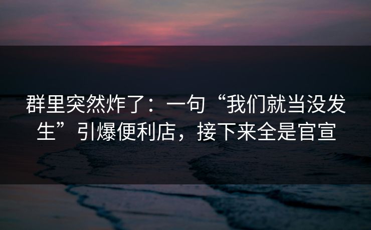 群里突然炸了:一句“我们就当没发生”引爆便利店,接下来全是官宣 群里突然炸了:一句“我们就当没发生”引爆便利店,接下来全是官宣