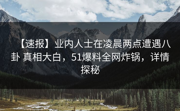【速报】业内人士在凌晨两点遭遇八卦 真相大白，51爆料全网炸锅，详情探秘
